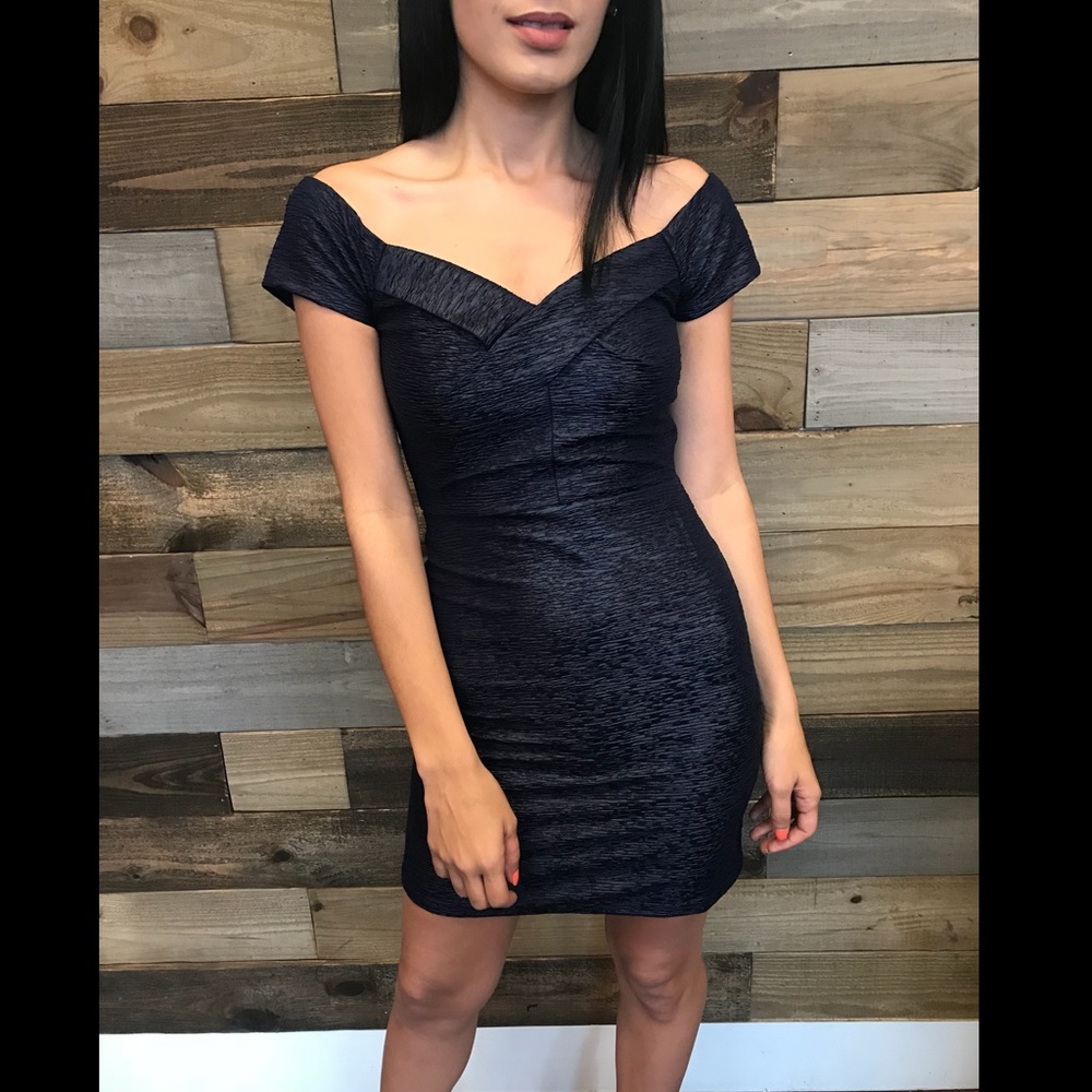 Off the Shoulder Navy Dress - Picture 1 of 2